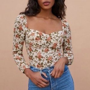 Reformation Reign Long Sleeved Floral Top in Foliage